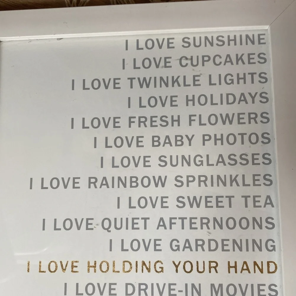Inspirational photo white  frame with gold accent  I love holding your hand